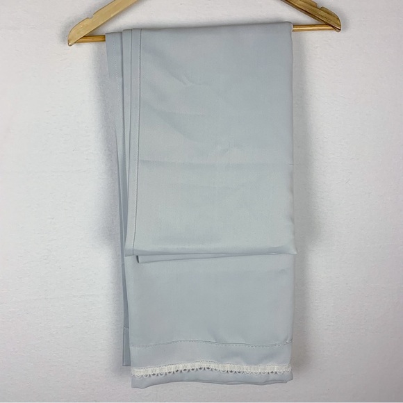 West Elm Gray Blue Curtain Panel Embroidered White Trim - Picture 1 of 5